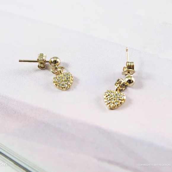 Dainty Cubic CZ Heart Earrings - Sterling Silver - Picture 3 of 7
